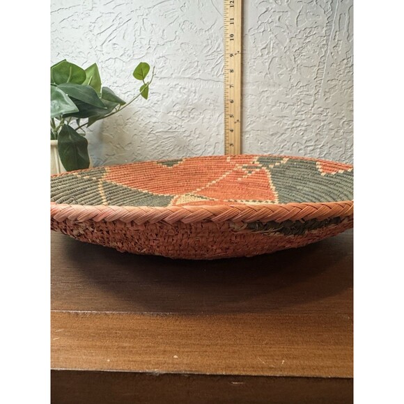 Large Handwoven Coiled Boho Style Basket Wall Decor Black Rust 14” - Picture 4 of 7